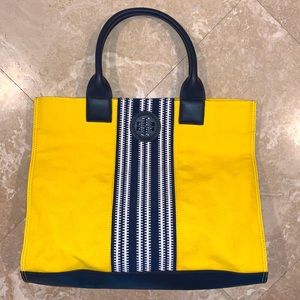 NEW Tory Burch Yellow & Navy Canvas Oversize Tote